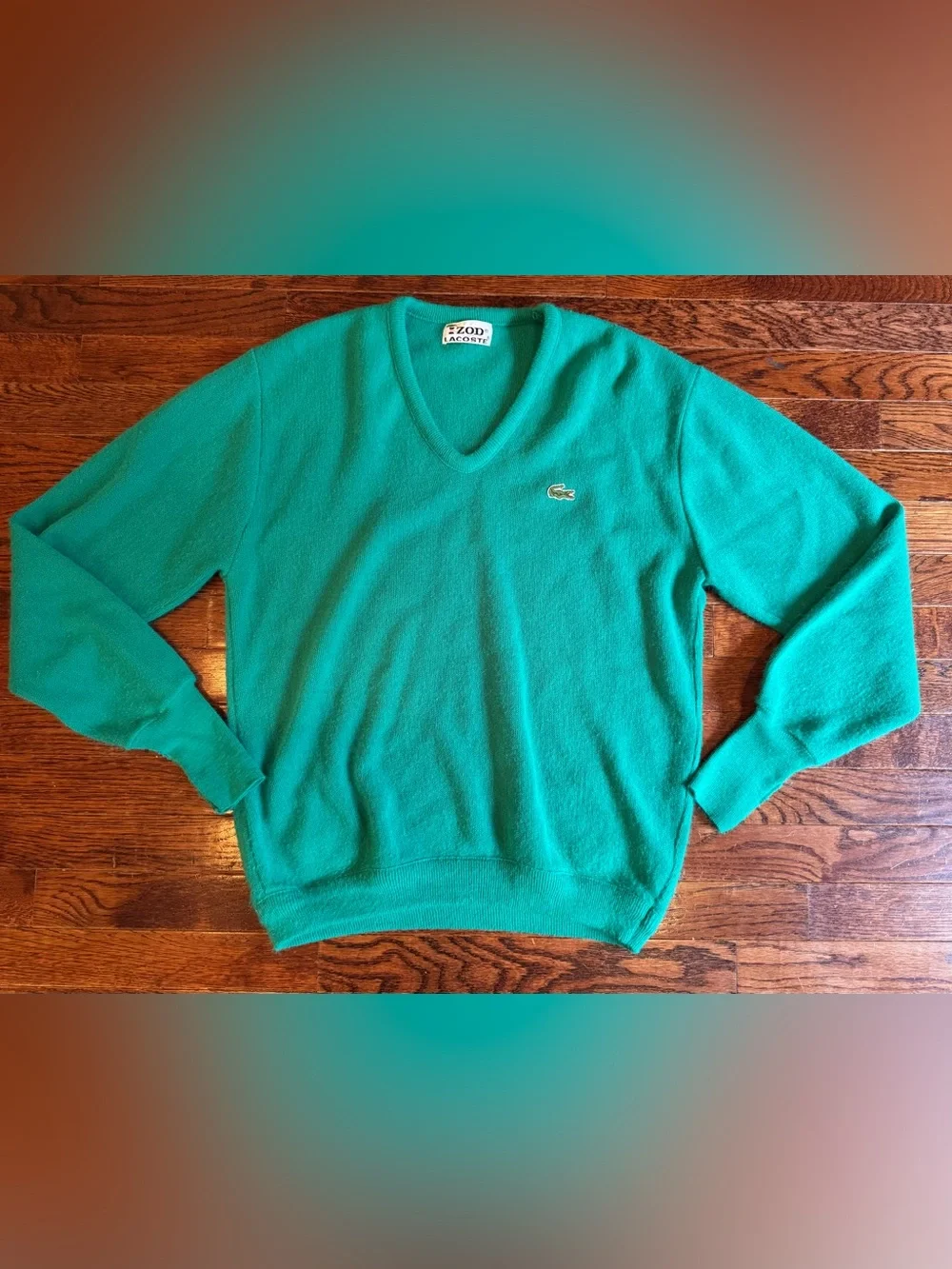Vintage Izod Lacoste Green V-Neck Acrylic Pullover Sweater VTG Alligator Logo XL